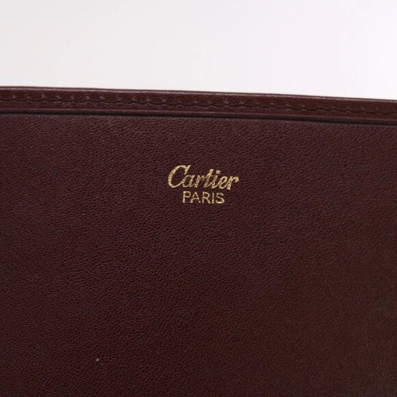 CARTIER Clutch Bag Leather Wine Red Auth 50447 - Picture 9 of 16